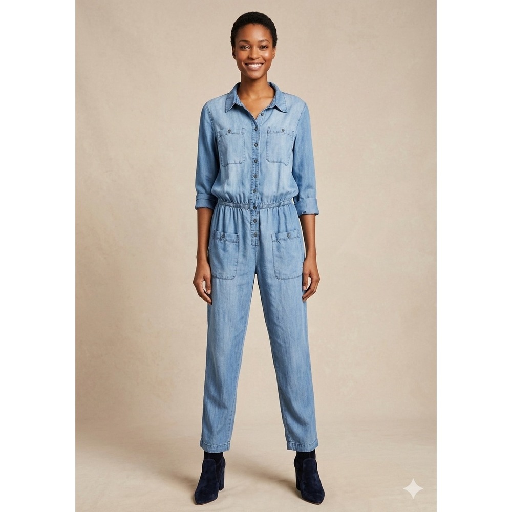 Y2K‎ Retro Utility Jumpsuit Blue Casual Relaxed Fit Over Size S Tencel Romper
